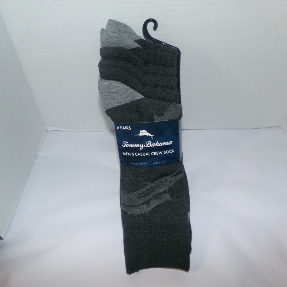 Tommy Bahama Mens Casual Crew Socks 6 Pair Pack Dark Gray‎ Heather  O/S